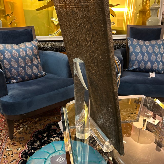 Silver Hand Made Metal Frame Mirror on Custom Lucite Stand For Sale - Image 8 of 12