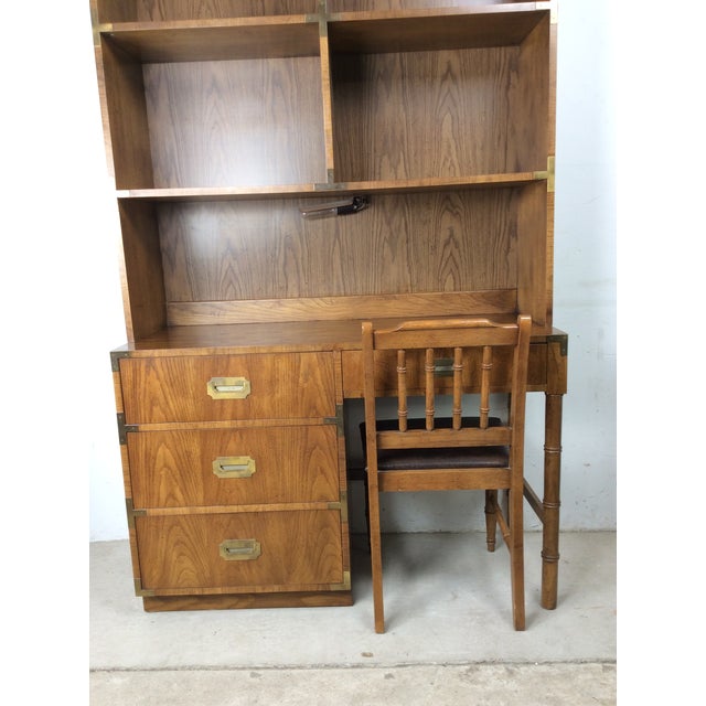 Mid Century Campaign Style Writing Desk With Shelving Unit For Sale - Image 11 of 18