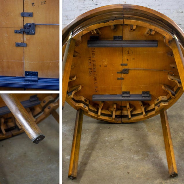 Mid-20th Century MCM to Campaign Style Round to Oval Expanding Dining Table Attributed to Tung Si Collection by Hickory Manufacturing For Sale - Image 13 of 18