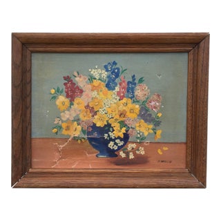 Vintage Floral Bouquet Still Life Framed Painting For Sale
