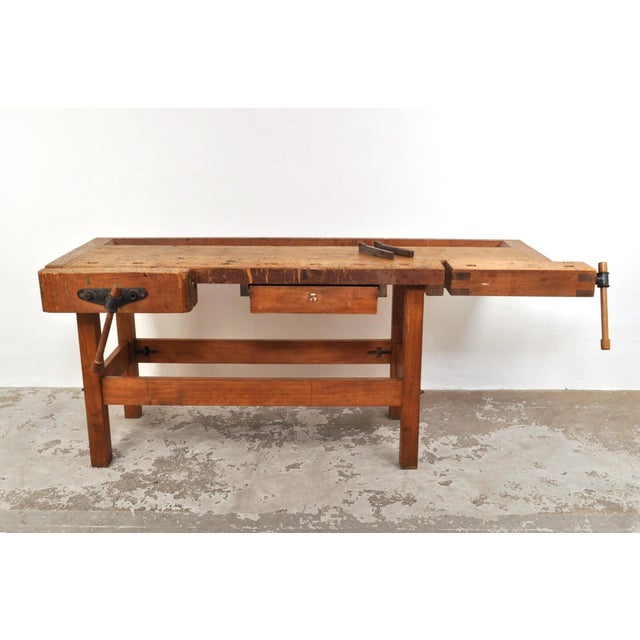 Vintage Carpenters Workbench in Beech from Nooitgedagt, 1950s For Sale - Image 4 of 18
