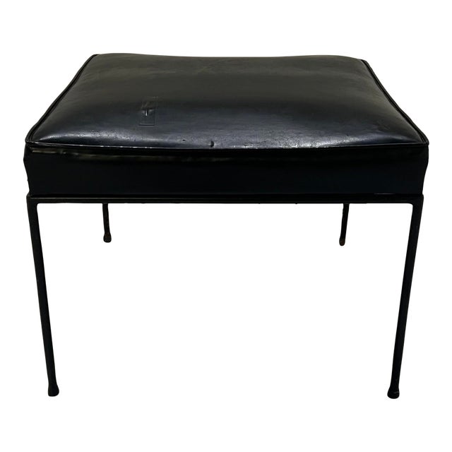 Paul McCobb Black Vinyl and Iron Ottoman For Sale