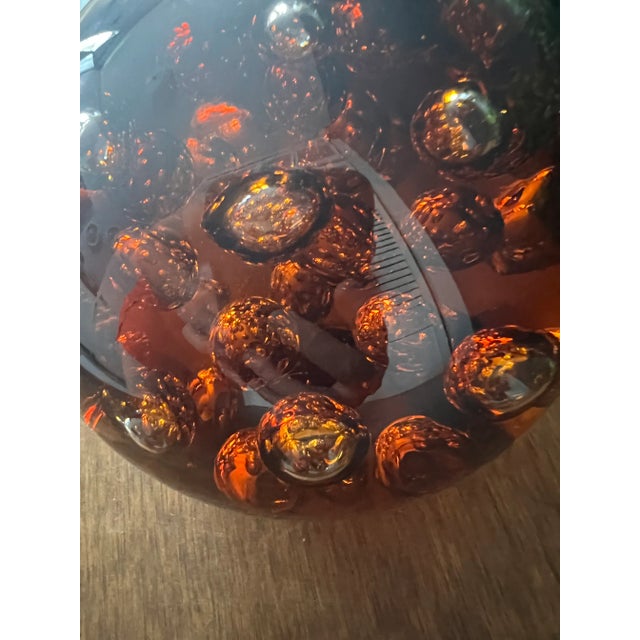 1960s Oversized Amber Controlled Bubble Paperweight For Sale - Image 9 of 12