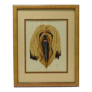 1984 Lhasa Apso Dog Needlepoint Portrait, Framed For Sale