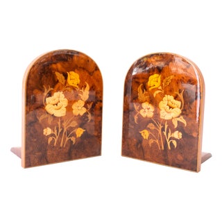Bookends in Polished Wood with Inlays, 1960s, Set of 2 For Sale