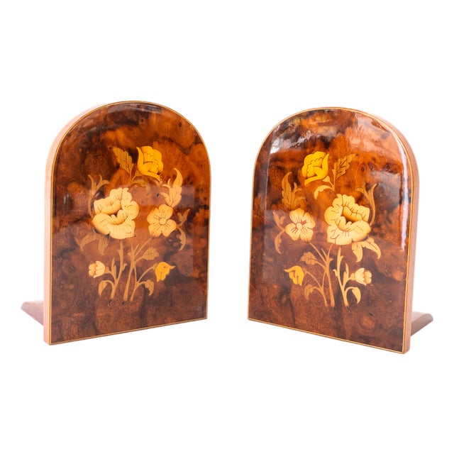 Bookends in Polished Wood with Inlays, 1960s, Set of 2 For Sale