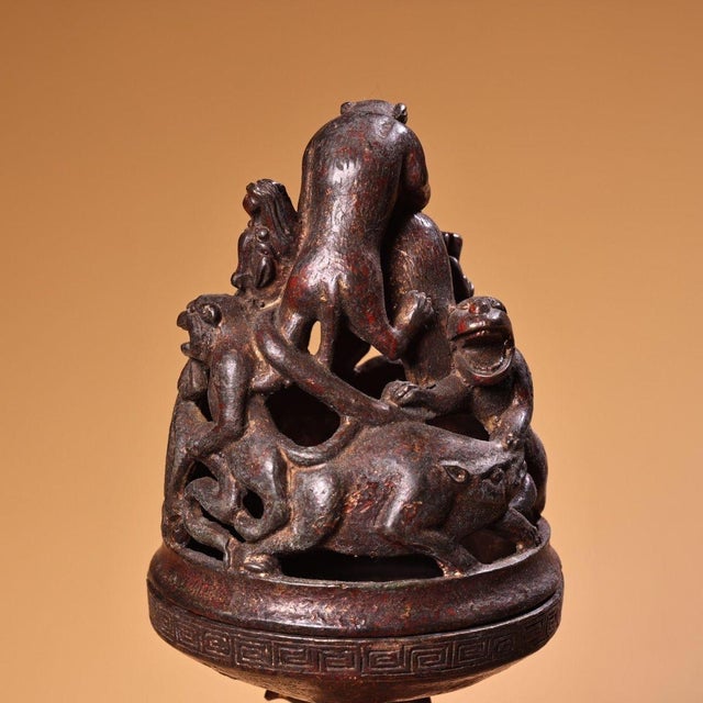 Bronze Late 19th Century Bronze Boshan Censer With Mythical Beasts, 2200g, Archaic Incense Burner For Sale - Image 8 of 10
