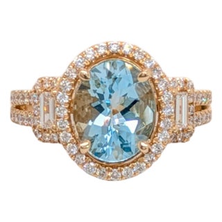 1.82ct Aquamarine & Diamond Ring in 14k Yellow Gold – Oval 10×8mm, Size 6.75 For Sale