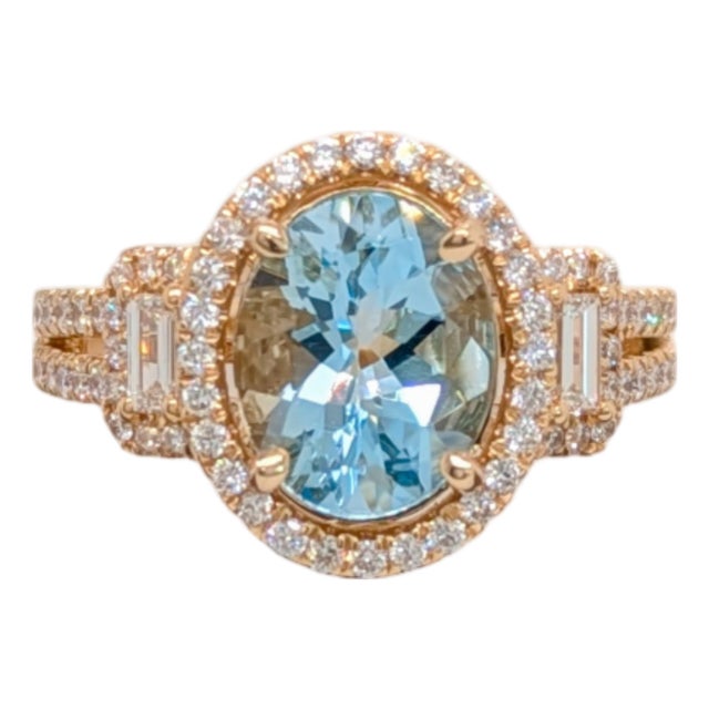 1.82ct Aquamarine & Diamond Ring in 14k Yellow Gold – Oval 10×8mm, Size 6.75 For Sale
