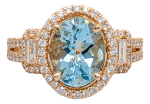 1.82ct Aquamarine & Diamond Ring in 14k Yellow Gold – Oval 10×8mm, Size 6.75