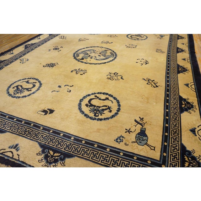 Chinese Extraordinary White Ivory Color With Chinoiserie and Animalia Design Antique Chinese Peking Rug For Sale - Image 3 of 12