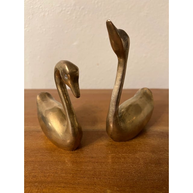 Mid Century Vintage Brass Swan- a Pair For Sale - Image 4 of 9