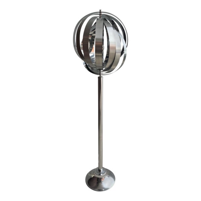 Moon Floor Lamp in Chromed Metal by Henri Mathieu, France, 1970s For Sale