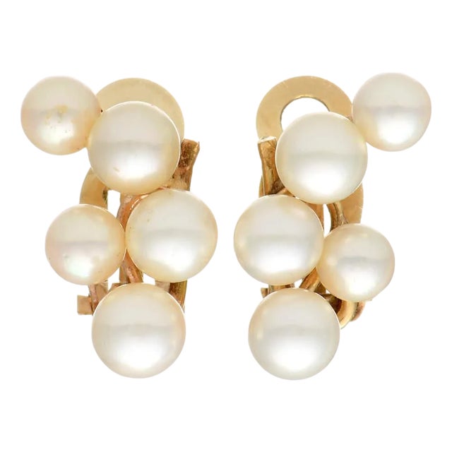 14KY Multi Pearl Clip Back Earrings, 2 pieces For Sale