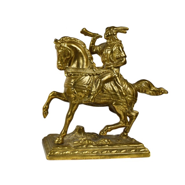 Metal Mid-Century Gold Brass Horsemen From Renaissance Era Bookends - a Pair For Sale - Image 7 of 13