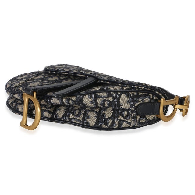 Textile Navy Oblique Canvas Mini Saddle Bag For Sale - Image 7 of 8