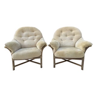 Pair of Vintage McGuire San Francisco Rattan & Rawhide Lounge Chairs For Sale