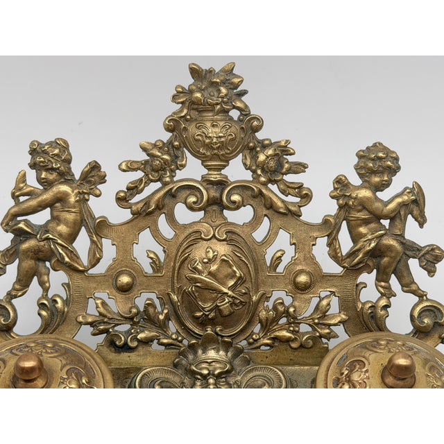 Antique 19th Century French Rococo Cast Brass Double Inkwell For Sale - Image 12 of 18