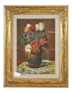 A. Micheli, Floral Still Life, Oil on Board, Framed