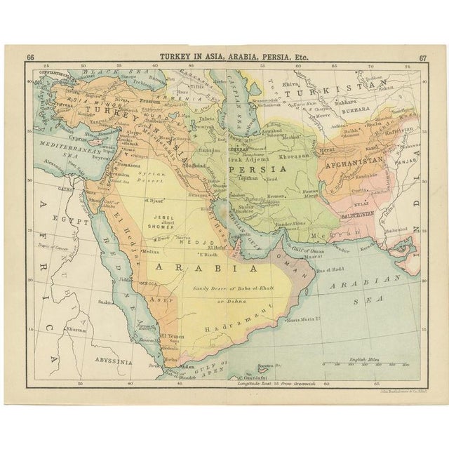 Antique Map of Turkey in Asia, Arabia and Persia, 1890s For Sale - Image 9 of 9