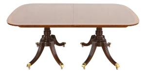 Baker Furniture Georgian Banded Mahogany Double Pedestal Dining Table, Newly Refinished