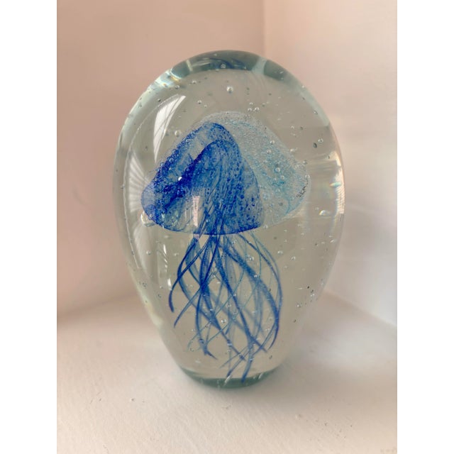 Coastal 1990s Glowing Blue Jellyfish Glass Paper Weight For Sale - Image 3 of 5