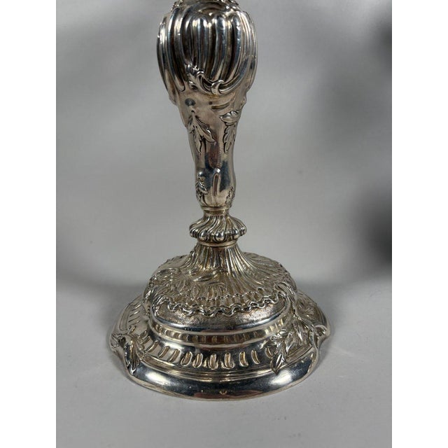 Pair of Rococo Candelabra in Solid Silver 950, Louis XV Style, 18th Century For Sale - Image 6 of 11