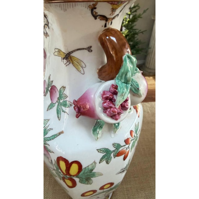 White Pair of Famille Rose Vases Pomegranate Handles For Sale - Image 8 of 13