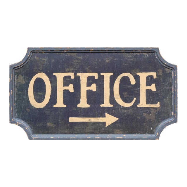 Vintage Industrial Decorative Wooden Directional “Office” Sign For Sale
