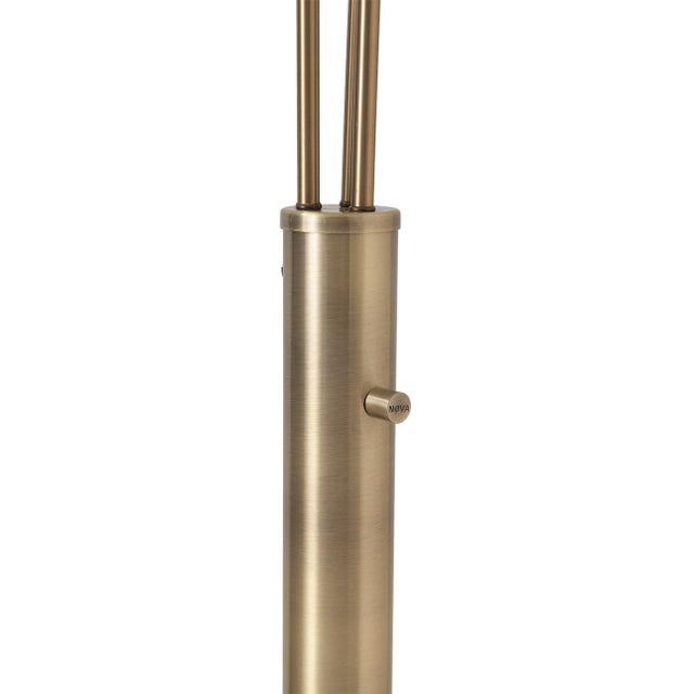 Metal Bloom 3-Light Arc Floor Lamp - Weathered Brass, White Marble Base, White Satin Shade, Dimmer Switch For Sale - Image 7 of 10