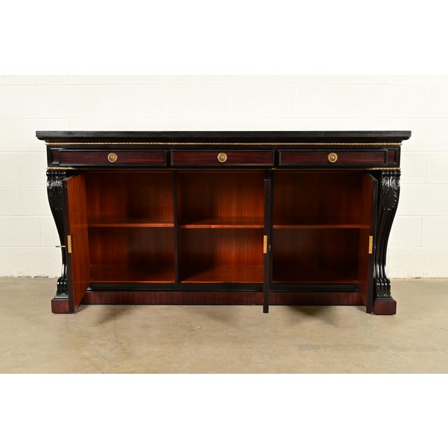 Late 20th Century Ralph Lauren French Empire Carved Mahogany Marble Top Sideboard or Bar Cabinet For Sale - Image 5 of 15