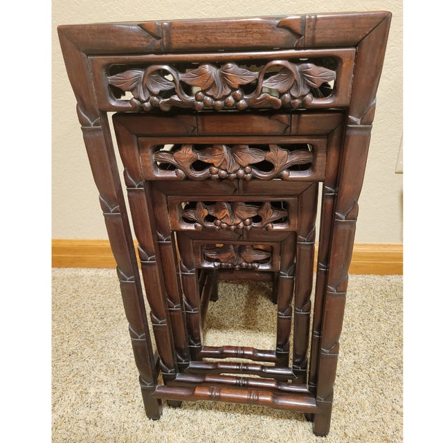 Antique Carved Chinese Rosewood Four Nesting Tables For Sale - Image 11 of 11