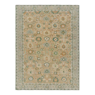 Rug & Kilim’s Oushak Style Rug in Beige-Brown and Green Floral Patterns For Sale