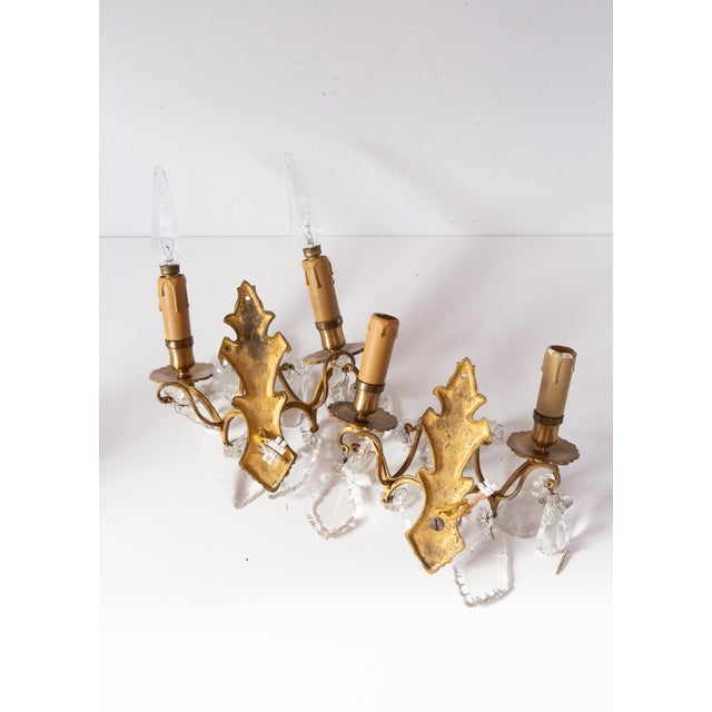 French Gilt Bronze and Crystal Sconces, 1950s, Set of 2 For Sale - Image 4 of 6