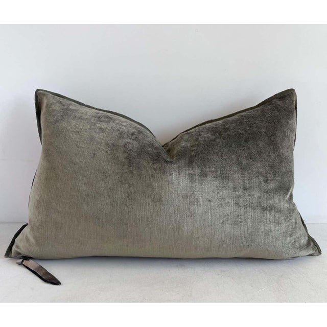 Custom cotton velvet accent pillow with down insert. Color: Kaki A deep army green kaki colored soft cotton velvet,...