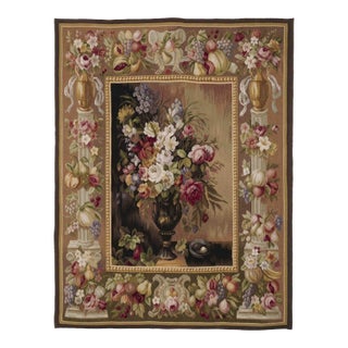 Floral Column Border Handwoven Tapestry - 192 X 148 Cm (6'3" X 4'9") - Requires Rod Size 4 For Sale