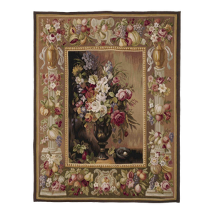 Floral Column Border Handwoven Tapestry - 192 X 148 Cm (6'3" X 4'9") - Requires Rod Size 4