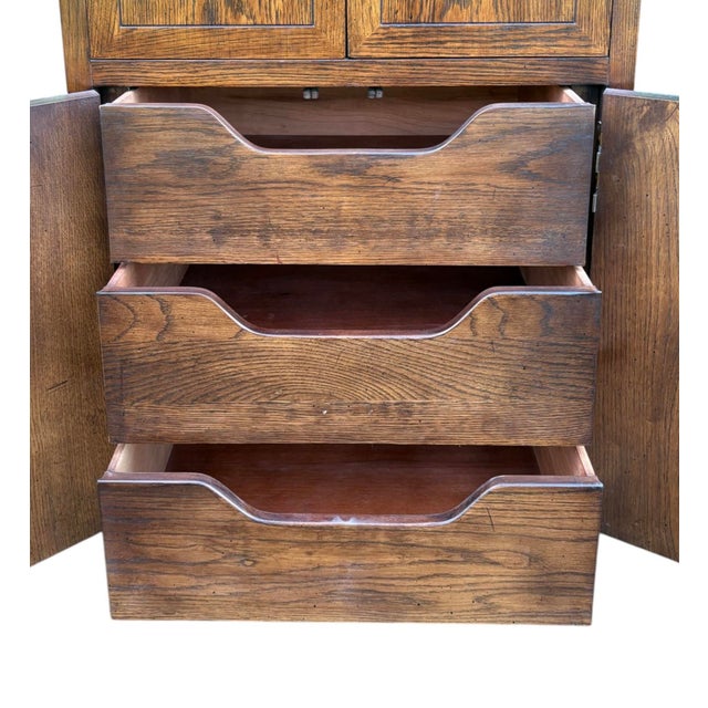Mid-Century Modern 1970s Henredon Scene One Walnut Campaign Style Display Storage Cabinets, Pair For Sale - Image 3 of 5