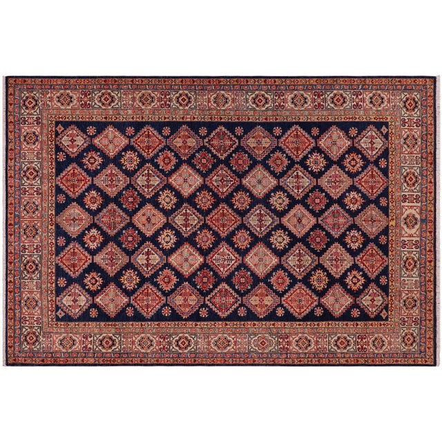 Boho Chic Tribal Super Kazak Blue/Beige Wool Rug - 8'1'' X 9'4'' For Sale - Image 9 of 10