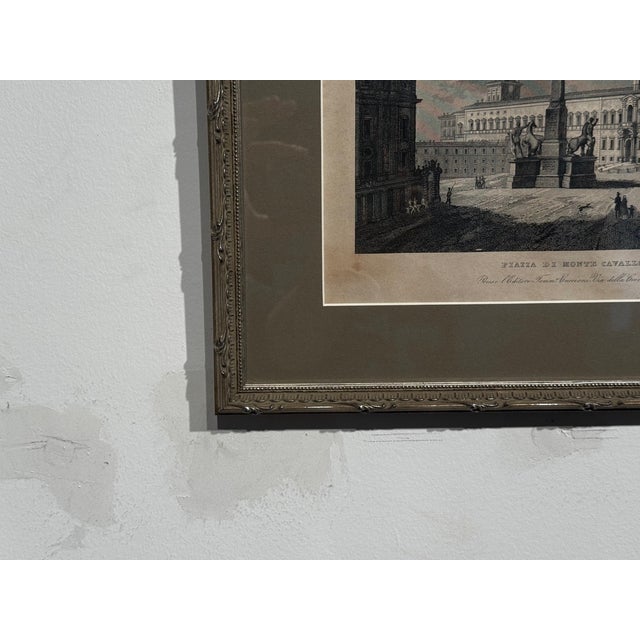1843 Gaetano Cottafavi “Piazza Di Monte Cavallo” Rome Engraving, Framed For Sale - Image 9 of 9