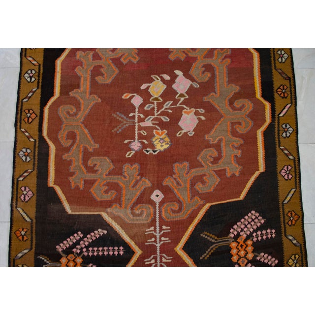 Handwoven Turkish Rug Kilim Muted Earth Tones Long Wide Runner Rug. - 4′9″ X 13′4″ For Sale - Image 12 of 16