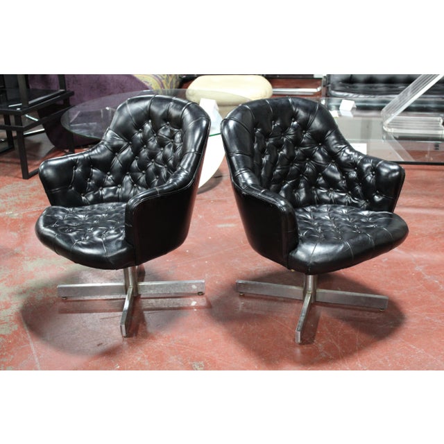 Mid-Century Modern Vladimir Kagan Black Leather & Steel Chairs - a Pair For Sale - Image 9 of 13