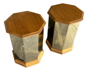 Postmod Oak and Brass Pedestal Pair