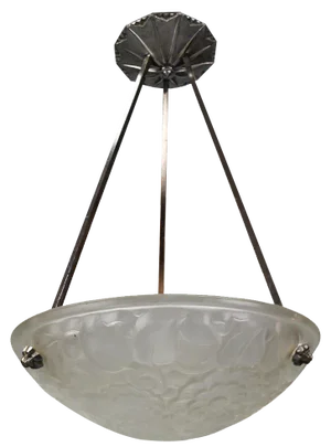 French Art Deco Frosted Glass and Chromed Brass Pendant Light by Primaflor, 1930s