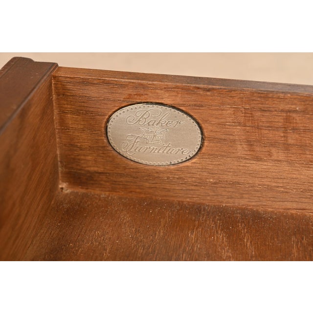 Brown Baker Furniture French Regency Louis XVI Walnut, Burl Wood, and Brass Tea Table For Sale - Image 8 of 11