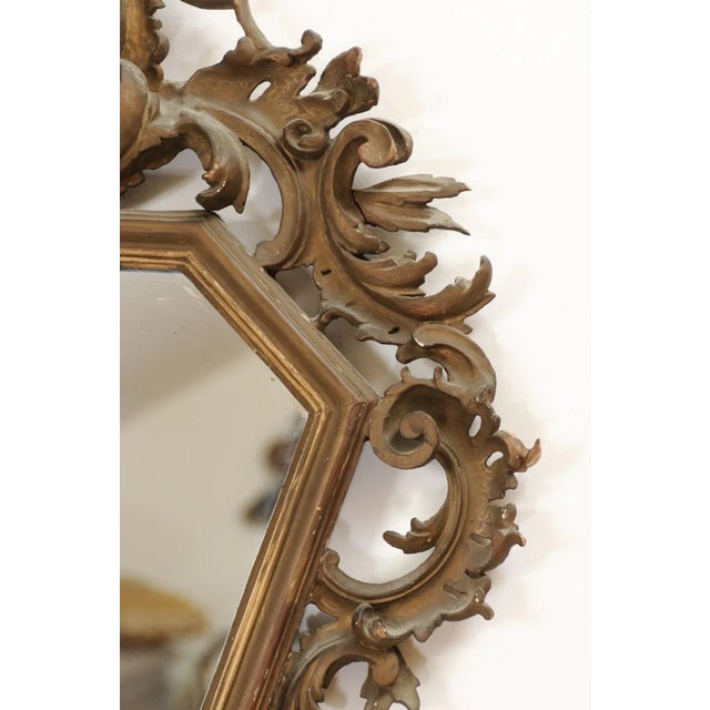 Rococo Italian 19th Century Rococo Style Carved Mirror with Traces of Gilt and Scrolls For Sale - Image 3 of 12
