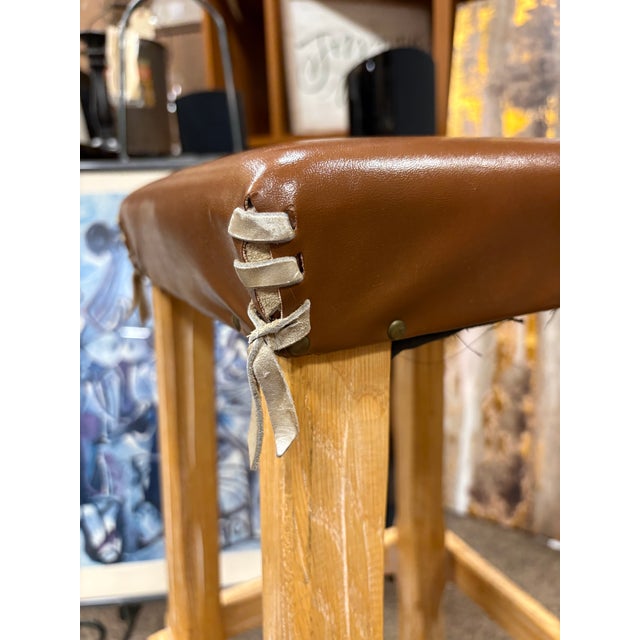 Mid-Century Modern Vintage Mid-Century Brandt Ranch Oak Bar Stools - Set of 2 For Sale - Image 3 of 10