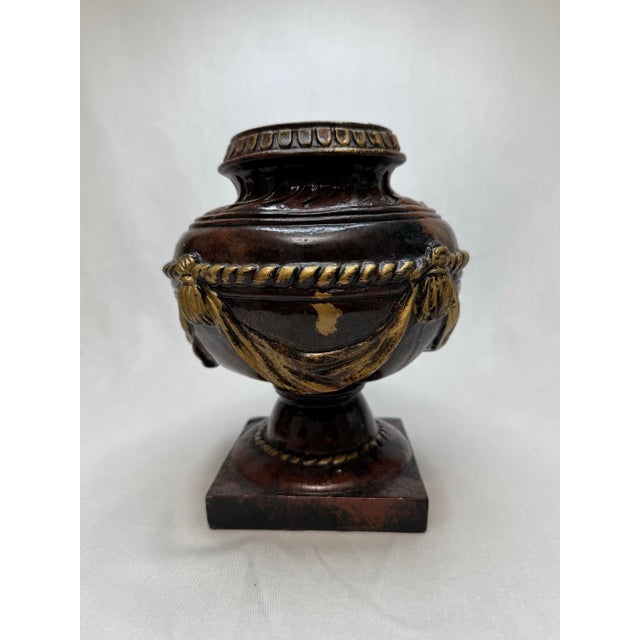 Mid 20th Century Vintage Italian Renaissance Style Glazed Ceramic Embossed Urn, Gold & Brown For Sale - Image 5 of 12