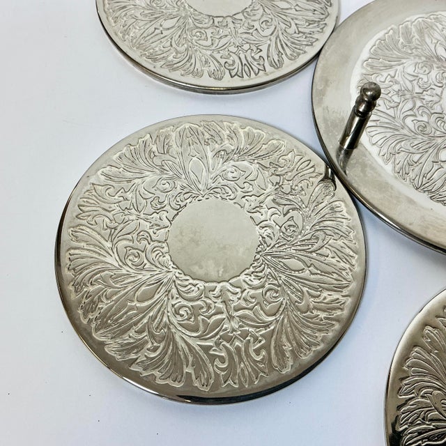 Mid Century Hollywood Regency Chippendale Silver Plate Acanthus Leaf Coasters - Set of 7. For Sale - Image 14 of 14