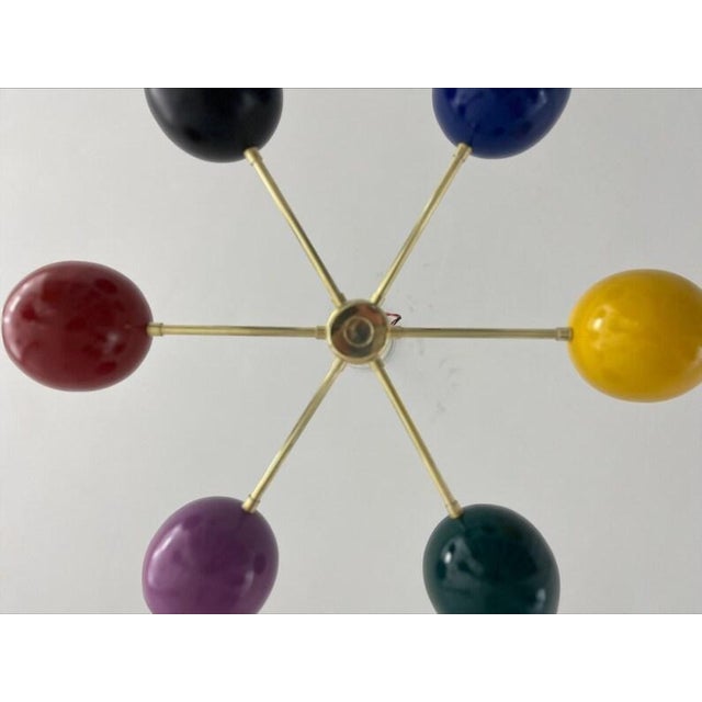Multi-Color Sputnik Pendant Light - 6-Light Italian Ceiling Fixture - Colorful Brass Lighting For Sale - Image 4 of 8